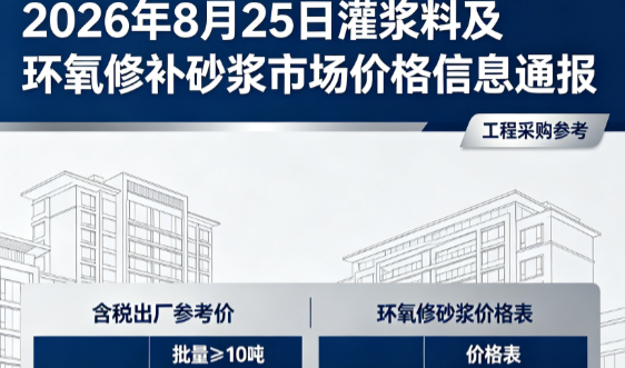 南充2026年8月25日灌浆料及环氧修补砂浆市场价格信息通报